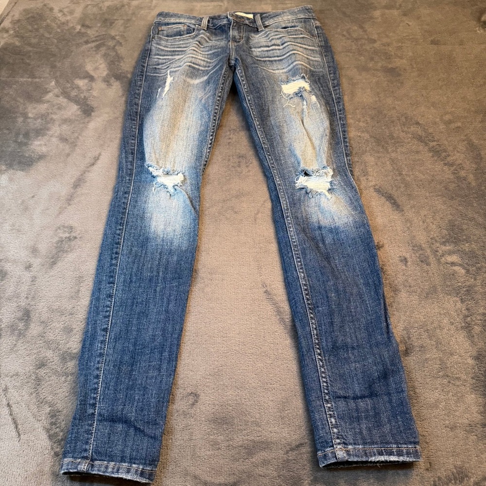 Eunina Maxwell Skinny Jeans Juniors Size 5‎ Blue Distressed Low Rise Stretch